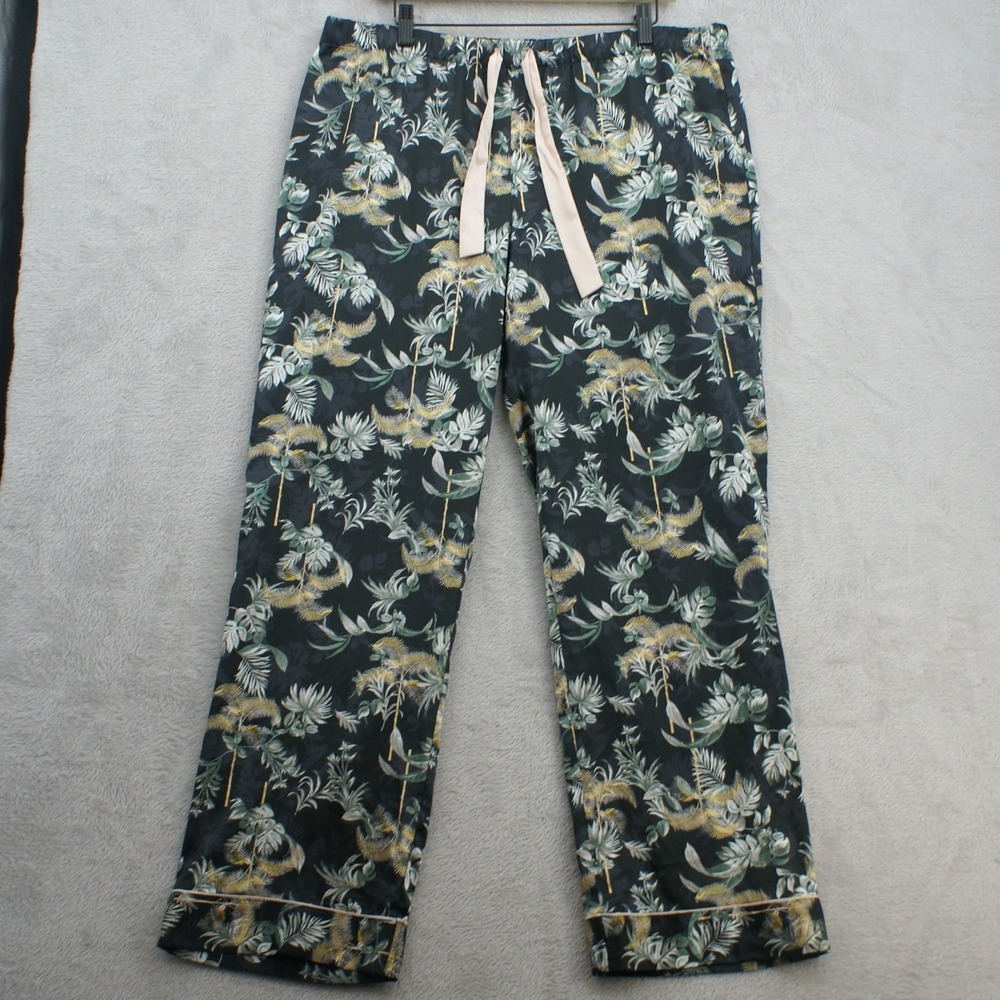 Victoria's Secret Tropical Palm Satin Pajama Pants XL Black Green Sleepwear